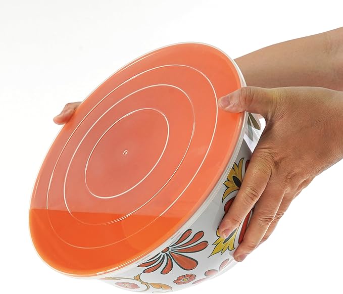 TP Mixing Bowls with Lids, 6-Piece Nesting Melamine Bowls Set for Prepping Serving Baking Cooking, Non Slip Bottom, Set of 3, Aztec Bloom