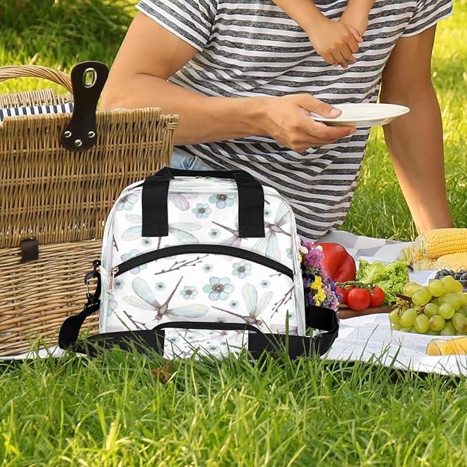 Insulated Lunch Bag for Women Men Dragonfly Leakproof Cooler Tote Bag Large Reusable Adult Lunch Box with Adjustable Shoulder Strap for Office Work Picnic Travel Beach