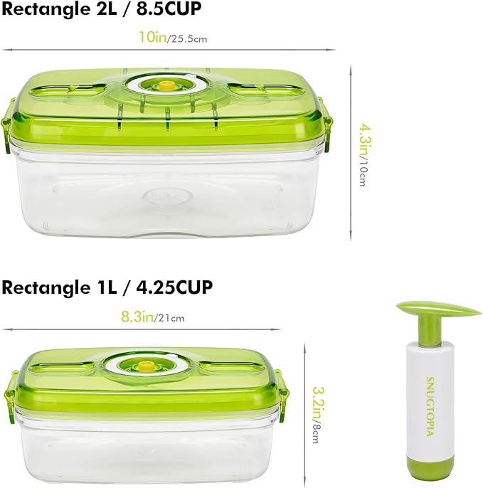 Vacuum Seal Food Storage Containers - BPA Free Dishwasher, Freezer & Microwave Safe Lunch Box for Vegetables, Fruits, Meal Prep, Marinating Meat 2PCS