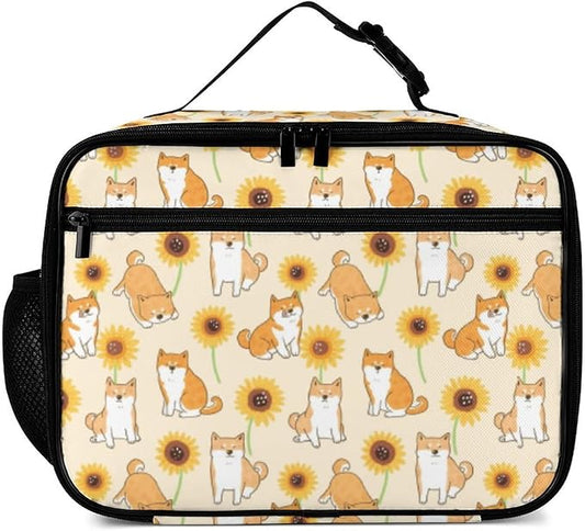 Dog and Sunflower Reusable Lunch Box Insulated Lunch Bag Cooler Bag Lunchbox Meal Food Container Tote Bag for Women Kids Girls School Camping Hiking Picnic Beach Travel