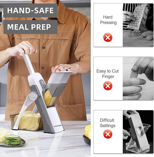 Safe Mandoline Slicer for Kitchen, Adjustable Thickness 0.1-8 mm, Professional Vegetable Slicer, Potato Slicer, Food Chopper French Fry Cutte, Mandolin, Chopping Artifact (just Slice, LightGray)