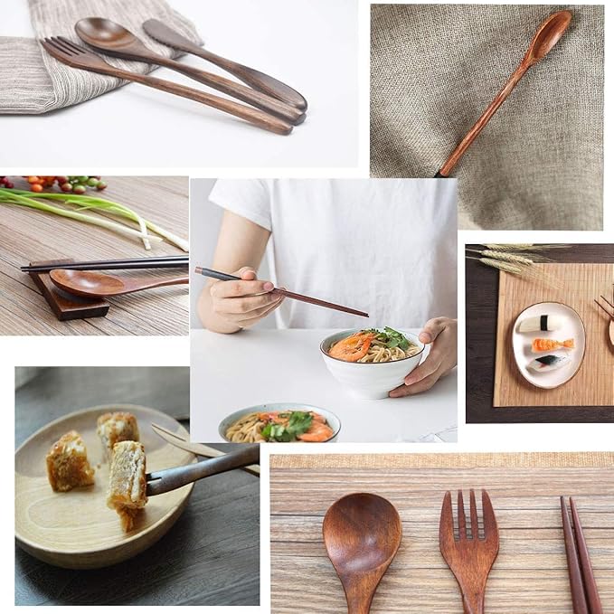 Portable Wood Flatware Set for Eating Lunch Utensils Silverware Set Wooden Cutlery Set eating utensil sets wooden Reusable Wood Utensils for Eating 13 Pcs Travel Wooden Spoons Forks with Case