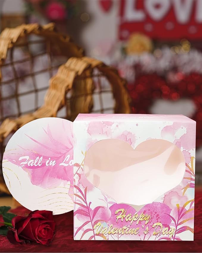 Bakepacker Valentine's Day 36pcs 10x10x5 Inches Pink Cake Boxes with Window 18-Packs, 10 Inch Cake Carrier (18 Cake Boxes +18 Cake Boards Included)
