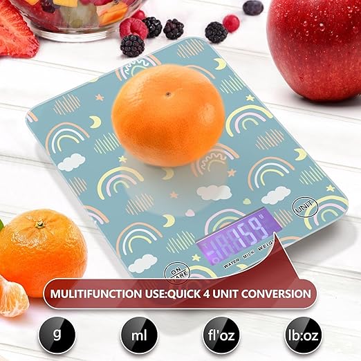 Food Scale Kitchen Scale for Baking Cooking Digital Food Weighing Measuring Scale Small Waterproof Electric Food Scale Cute Rainbow Green