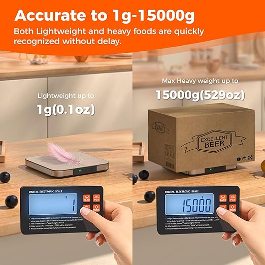 Food Scale with Split Wireless LCD Display, 33lb Digital Kitchen Scale with 7 Units Tare Function, 1g/0.1oz High Accurate Smart Cooking Scale for Baking/Cooking/Meal Prep/Milk/Dieting/Weight Loss