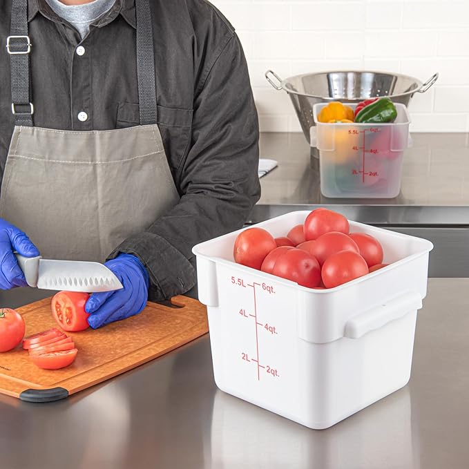 Restaurantware - Met Lux 6 Quart Food Storage Container, 1 White Storage Container - Lids Sold Separately, Red Volume Markers, Dishwashable Container, Side Handles, For Storing Foods