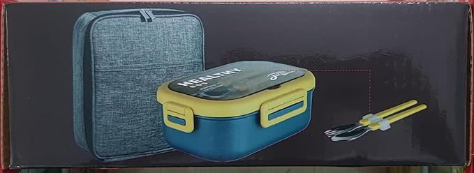 Lille Home 28oz Stainless Steel Leakproof 2-Compartment Bento Lunch Box/Portion Control Food Container with Lunch Bag and Cutlery Set, BPA Free
