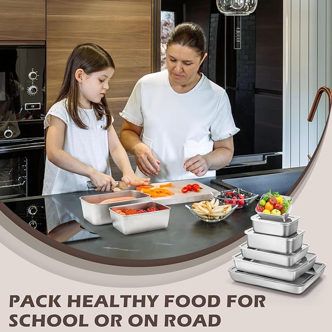12 Pcs Stainless Steel Food Storage Containers with Lids, Family Size Metal Lunch Bento Box Reusable Stackable Meal Prep Container for Kitchen Picnic Travel, Freezer& Dishwasher Safe