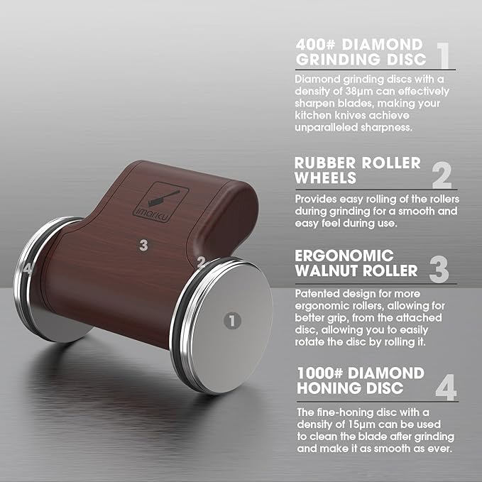 imarku Rolling Knife Sharpener Tool, Knife Sharpening Kit Made from ABS Material with 2 Diamond Discs, 4 Magnetic Angle (12°/13°/15°/20°) for Kitchen Knives, WÜSTHOF, ZWILLING, Shun, Etc