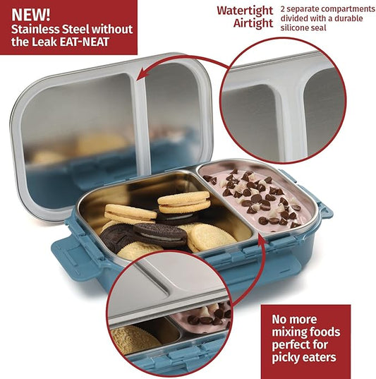 Signoraware Stainless Steel Bento Box For Men, 24 Oz, Aqua Blue, Leakproof Between 2 Compartments, Portion Control, Easy To Carry