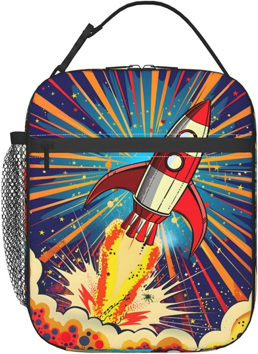 Insulated Lunch Box for Kids Boys Girls, Reusable Lunch Bag for School, Office, Work, Picnic, Travel, Space Rocket Launch Lunch Box