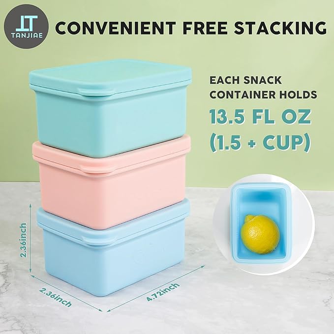 Silicone Snack Containers for Kids, Leak Proof Microwavable Small Lunch Box Containers with Lids for Toddlers, 1 Cup BPA Free Freezer Molds for Soups/Baby Food Storage (13.5oz)