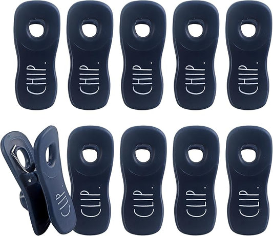 Rae Dunn Bag Clips with Magnet - Chip Clips, Food Storage with Air Tight Seal Grip for Bread, Snack and Food Bags, Pack of 10, Blue
