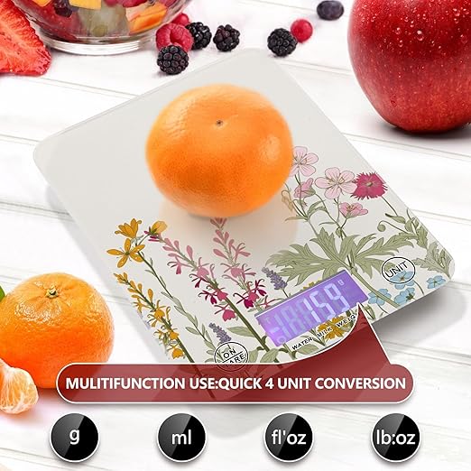 Food Scale Kitchen Scale for Baking Cooking Digital Food Weighing Measuring Scale Small Waterproof Electric Food Scale Simple Flowers