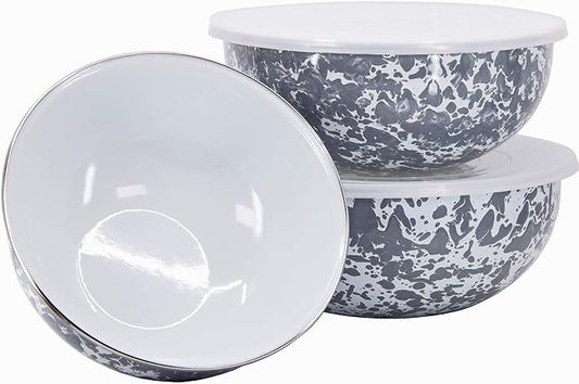 Golden Rabbit Enamelware - Set of 3 - Mixing Bowls (Grey Swirl)