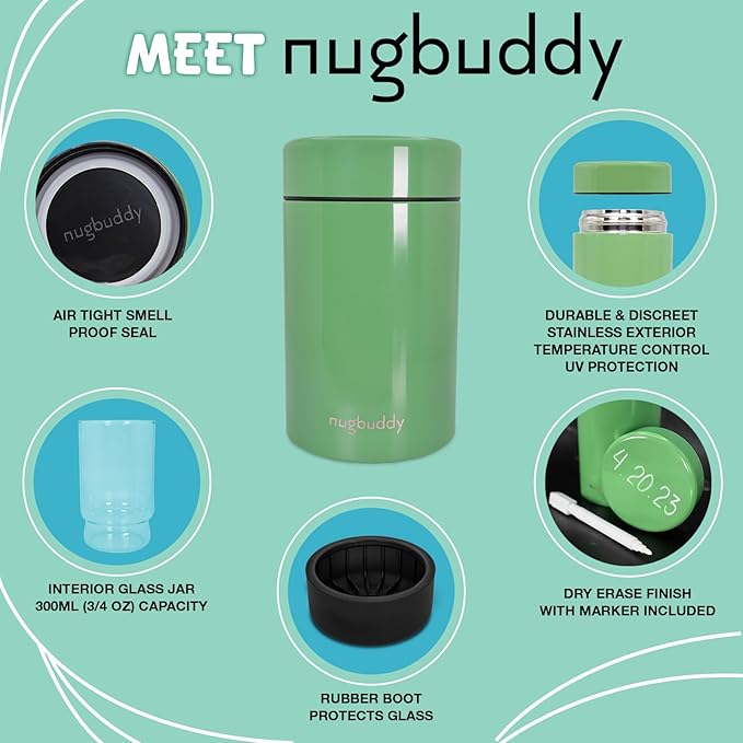 Airtight Storage Container - Vacuum Sealed Insulated w Nested Glass Jar - UV Protection, Temperature Controlled Stainless - Stays Fresh - Whiteboard Finish w Marker Included - 300 ml (3/4 Oz)