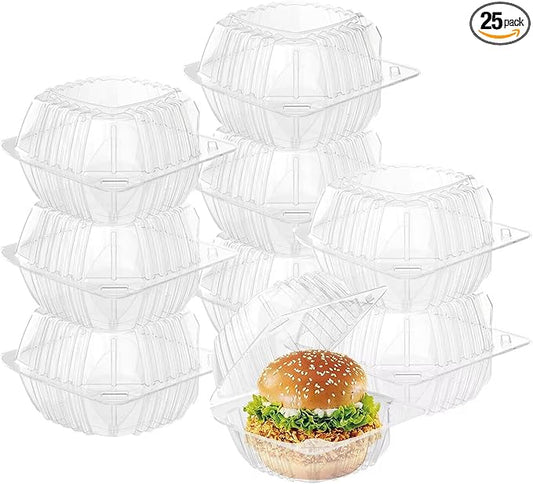 BallHull 25 Pack Clear Thickening Plastic Hinged Take Out Containers Disposable Clamshell Food Cake Containers with Lids 5.8 x 5.8 x 3.2 inch for Dessert, Cakes, Salads, Pasta, Sandwiches