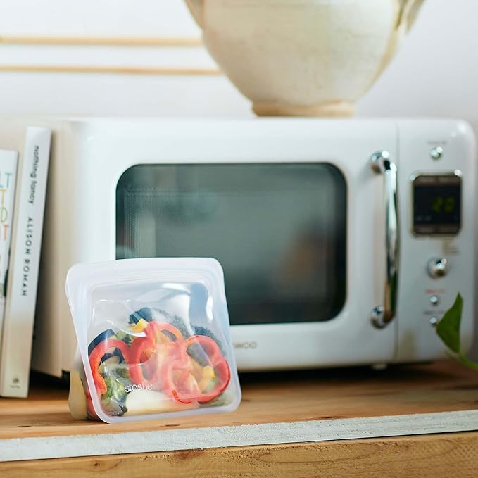 Stasher Premium Silicone Reusable Food Storage Stand-Up Mini Bag, Pink, Microwave, Sous Vide, Dishwasher, Oven and Freezer Safe, BPA Free, Leak-free, Eco-friendly, 28 Oz