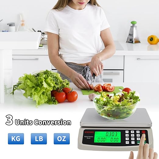 Commercial Food Scale 40KG Large Digital Kitchen Scale Baking Cooking Bread Meat Weight Price Computing Scale Stainless Steel Parts and Coins Counting Scale for Deli Stores Tare Function