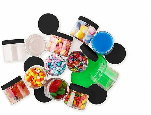 Healthy Packers 4oz Plastic Jars with Lids - Small Clear Jars with Lids - Lotion Containers with Lids | 4 oz Plastic Mason Jars with lids | Cream and Cosmetic Jars (12 pack) (Black)