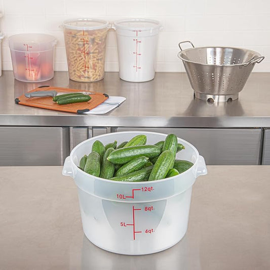 Restaurantware-Met Lux 12 Quart Food Storage Containers, 10 Translucent Storage Containers - Lids Sold Separately, Red Volume Markers, Dishwashable Containers, Side Handles, For Storing Foods