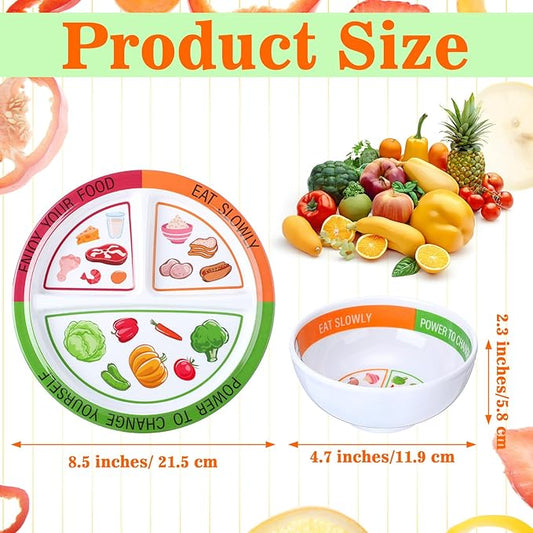 Tioncy 8 Pcs Bariatric Portion Control Set with 4 Bariatric Plates 4 Portion Control Bowls for Adults Diet Balanced Eating Weight Loss Serving Plans (Stylish)