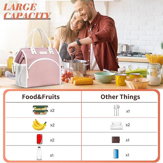 LOKASS Lunch Bag Women Insulated Lunch Box Wide-Open Lunch Tote Bag Large Waterproof Cooler Bag for Work Picnic Hiking Beach（Gray）