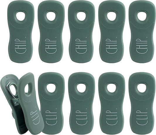 Rae Dunn Bag Clips with Magnet - Chip Clips, Food Storage with Air Tight Seal Grip for Bread, Snack and Food Bags, Pack of 10, Sage