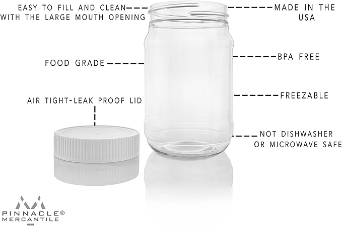 Pinnacle Mercantile Crystal Clear PET Plastic Jars with Screw on Lids 64 oz Set of 48 Wide Mouth