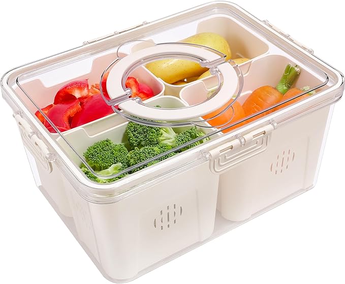 Divided Serving Tray with Lid and Handle, Portable Snack Containers Snackle Box Snack Tray with Lid, Veggie Tray Charcuterie Boxes Fruit Tray Candy Organizer (4 Compartments)