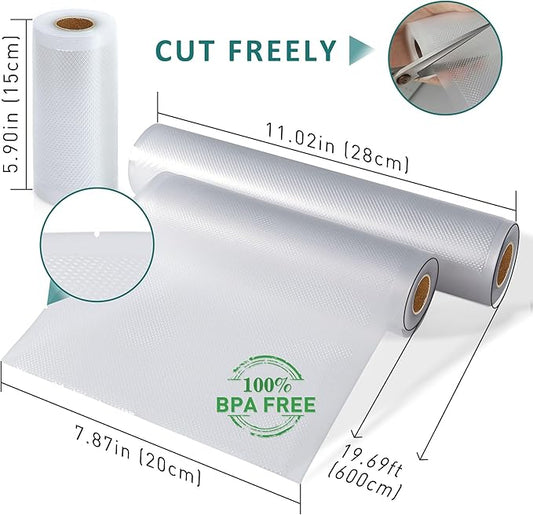 Food Vacuum Sealer Bags Rolls: 6"x20'x1Rolls and 8"x20'x2Rolls and 11"x20'x2Rolls Total 5 Pack Vacuum Sealer Rolls By YISH, Ideal for Food Saver, Seal a Meal, Great for Food Vac Storage or Sous Vide