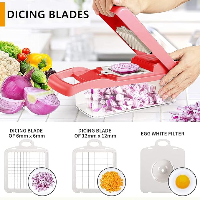 Vegetable Chopper, Onion Chopper, Mandolin Slicer,Pro 10 in 1professional food multifunctional Vegetable Chopper and Slicer, Dicing Machine, AdjustableVegetable Cutter Container (Pink>White Mix)