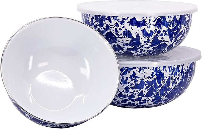 Golden Rabbit Enamelware - Set of 3 - Mixing Bowls (Cobalt Swirl)