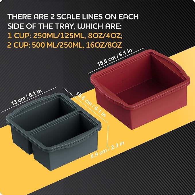 Silicone Freezer Trays with Lids, Set of 4 - with 1cup and 2 cup Silicone Freezer Molds for freezing soups, sauces and individual microwave safe