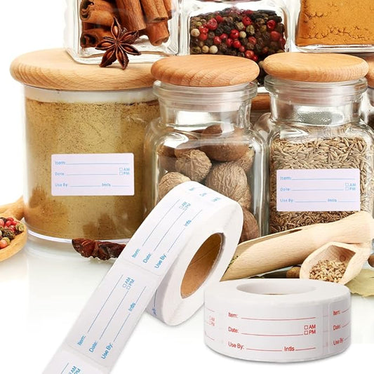 2 Rolls 1000 Pieces Removable Food Labels, 1 x 2 Inch Date Stickers for Freezer, Refrigerator Food Containers - Easy to Write On