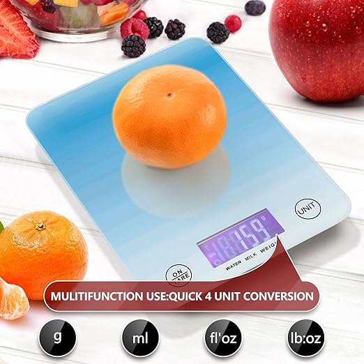 Food Scale Kitchen Scale for Baking Cooking Digital Food Weighing Measuring Scale Small Waterproof Electric Food Scale Gradient Blue