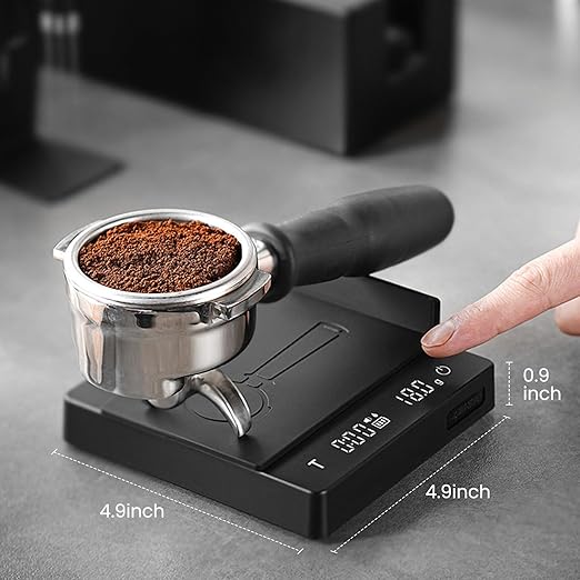 MHW-3BOMBER Espresso Scale with Timer, Small Coffee Scale with Gravity Sensing Device, Rechargeable Kitchen Scale 2kg/0.1g High Precision, Black ES6027B-OS+B5525B-OS