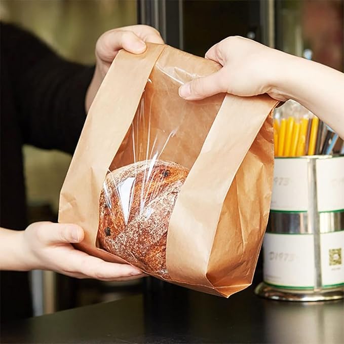 150Pack Bread Bags for Homemade Bread Large Paper Bakery Bag with Window for Baked Food Packaging Storage Large Bread Storage Bags for Sourdough Loaf Cookie (150 pack)