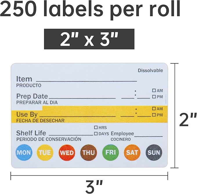 L LIKED Dissolvable Label Shelf Life for Food Rotation Use by Stickers 2 x 3 Inch Roll of 250 Labels