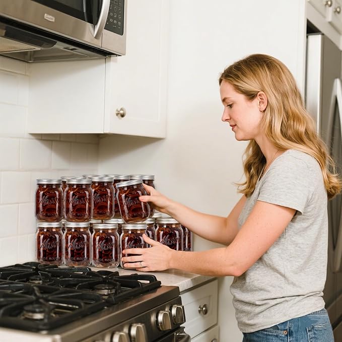 WELLIFE Amber Mason Jars, 6 Pack wide mouth mason jars for Pickling, Canning, Fermenting and Food Storage, Microwave & Dishwasher Safe