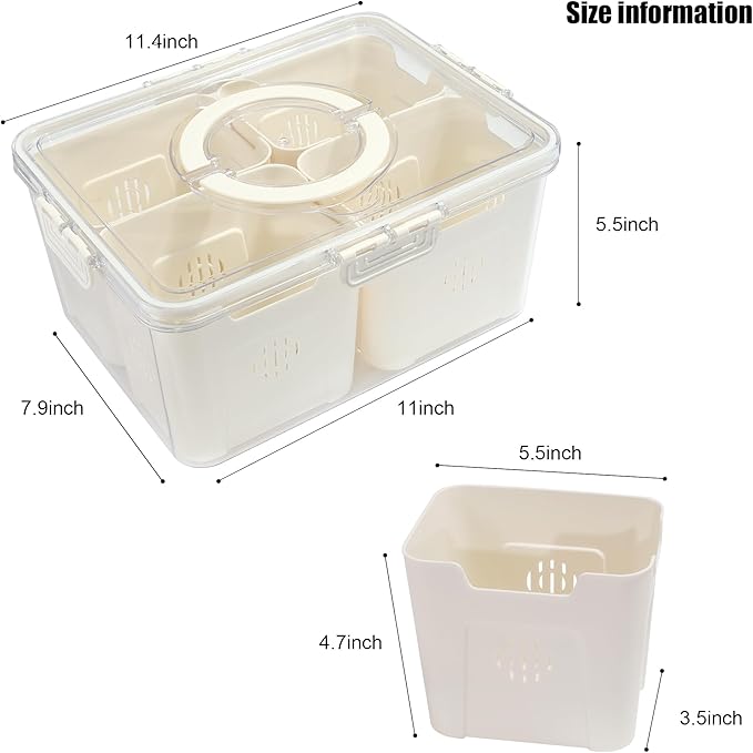 Divided Serving Tray with Lid and Handle, Portable Snack Containers Snackle Box Snack Tray with Lid, Veggie Tray Charcuterie Boxes Fruit Tray Candy Organizer (4 Compartments)