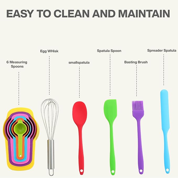 Mixing Bowls with Lids Set of 7PCS Stainless Steel Mixing Bowls, Mixing Bowl Set for Baking Cooking Food Prep & Non-Slip, Includes Measuring Cups Spoon brush whisk and other 11 Kitchen Tools