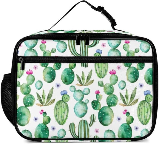 Watercolor Cactus Reusable Lunch Box Insulated Lunch Bag Cooler Bag Lunchbox Meal Food Container Tote Bag for Women Kids Girls School Camping Hiking Picnic Beach Travel