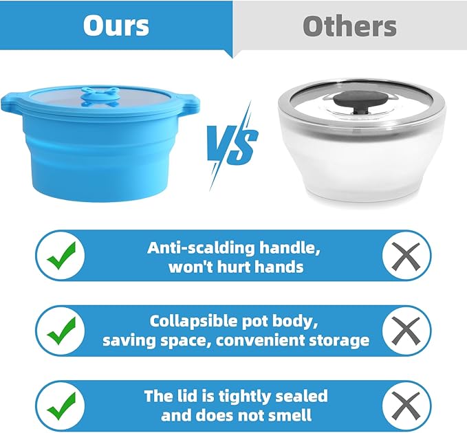 Collapsible Silicone Microwave Cookware Cooker Steamer for Cooking with Lids, 0.8L Glass Food Storage Container Sealed Bowl Mixing Bowls 2pc Set BPA Free