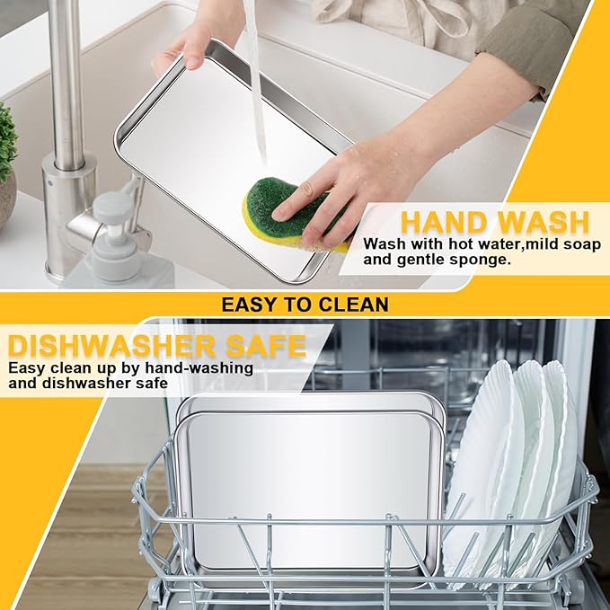 12Pcs Stainless Steel Baking Sheet Pan Set, Cookie Sheet Metal Baking Pan Oven Tray, Cooking Baking Sheet for Toaster Oven, Easy Clean, Dishwasher Safe, 9 x 7 x 1 Inch