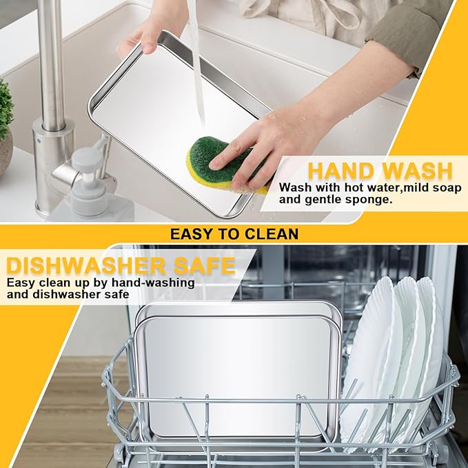 CACOLES Stainless Steel Baking Sheet Pan Set of 6, Cookie Sheet Metal Baking Pan Oven Tray, Cooking Baking Sheet for Toaster Oven, Easy Clean, Dishwasher Safe, 9 x 7 x 1 Inch