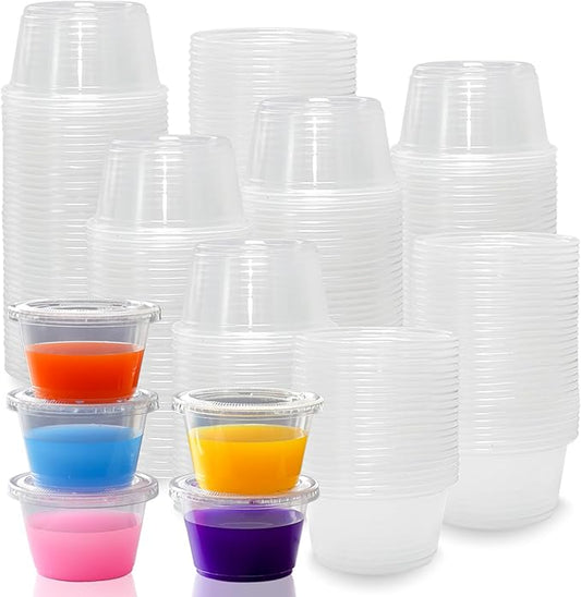 3.25oz Jello Shot Cups with Lids 100 Set, Leakproof & Freezer Safe Plastic Cups for Meal Prep Salad Dessert Condiment Sauce Souffle, Portion Cups for Lunch Party Trips