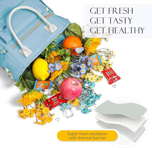 Deluxe Large Insulated Lunch Bag Box Women - Leakproof Waterproof Cooler with Multi Pockets Removable Strap for Work Picnic - Teacher Mothers Day Christmas Birthday Gifts