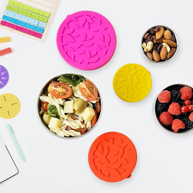 Stainless Steel Snack Containers for Kids [12oz/ 7oz/ 3oz] - Leakproof with Silicone Lids - Lunch Box for Kids - Metal Lunchbox for School, Office, Home Food Storage - Dishwasher & Freezer Safe