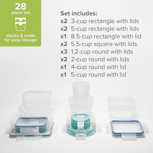 Snapware Total Solutions (14-Pack, Mixed Sizes) Plastic Food Storage Containers Set, Airtight & Leakproof Locking BPA-Free Lids Tupperware, Freezer Dishwasher Microwave Safe